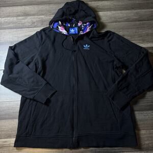 Adidas Originals Floral Trefoil Full Zip Hoodie Black Men’s 2XL logo